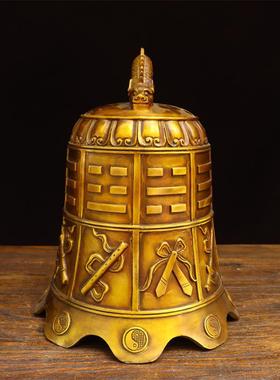 纯铜八宝钟寺院平安钟八仙法器铜钟摆件室内寺院六字真言八卦铃铛