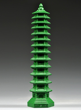 绿色木雕刻13层文昌塔摆件木头十三层家居客厅办公室装饰品实木