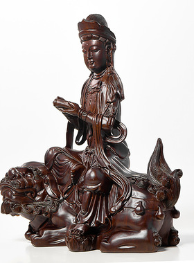 黑檀木文殊普贤菩萨佛像摆件属龙蛇本命佛华严三圣家居装饰工艺品