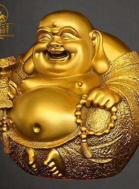 铜瑞祥弥勒佛摆件纯铜大肚笑佛一团和气圆如意弥勒佛像家居办公室
