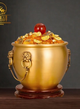 铜瑞祥铜故宫缸摆件黄铜铸造狮头缸故宫水缸大号家居客厅办公室
