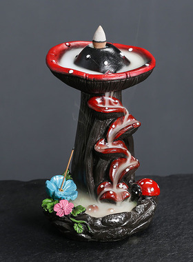 跨境树脂工艺品倒流香薰炉家居摆件仿生蘑菇 欧美创意香炉倒流烟