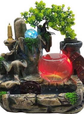 假山流水喷泉 鱼缸室内办公室雾化桌面盆景 家居装饰树脂流水摆件