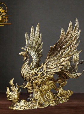 铜瑞祥纯黄铜凤凰摆件室内桌面铜凤凰吉祥物工艺品摆设凤凰呈祥