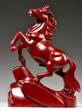 红木马摆件十二生肖马工艺品红色木马家居客厅书房办公室马到成功