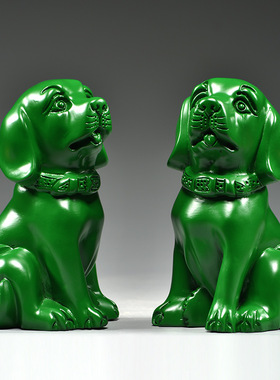 绿色木雕狗摆件十二生肖狗实木家居补角吉祥物风水装饰手工艺礼品