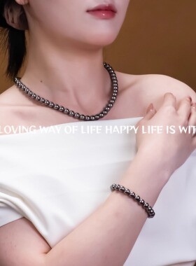 灰色珍珠贝珠项链饰品女百搭气质高级感不掉色锁骨链