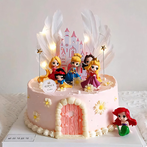 迷你公主蛋糕装饰摆件白雪公主Q版套装卡通艾莎女孩生日蛋糕插件 - 图0