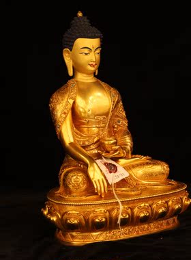 尼泊尔释迦族释迦摩尼佛像34cm尼泊尔纯铜24k鎏金释迦摩尼纯手工