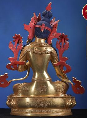 西藏藏传佛像纯铜密宗铜鎏金7寸绿度母佛像菩萨21cm铜像佛台摆件