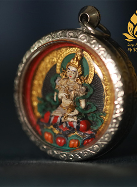 金刚萨埵擦擦藏传文玩藏族人制作手工彩绘金刚萨埵噶乌盒吊坠挂件