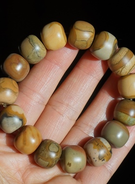 18#新疆哈密南湖彩泥手串天然戈壁泥石手链意境国画老型珠13手钏