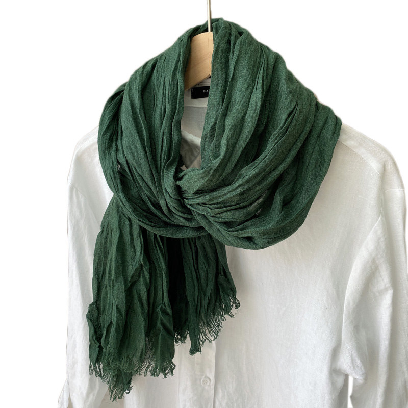 绵软素色棉麻围巾春秋薄款百搭披肩 纯色文艺女冬季保暖褶皱围脖,淘宝优惠券,粉丝福利购,淘宝优惠卷