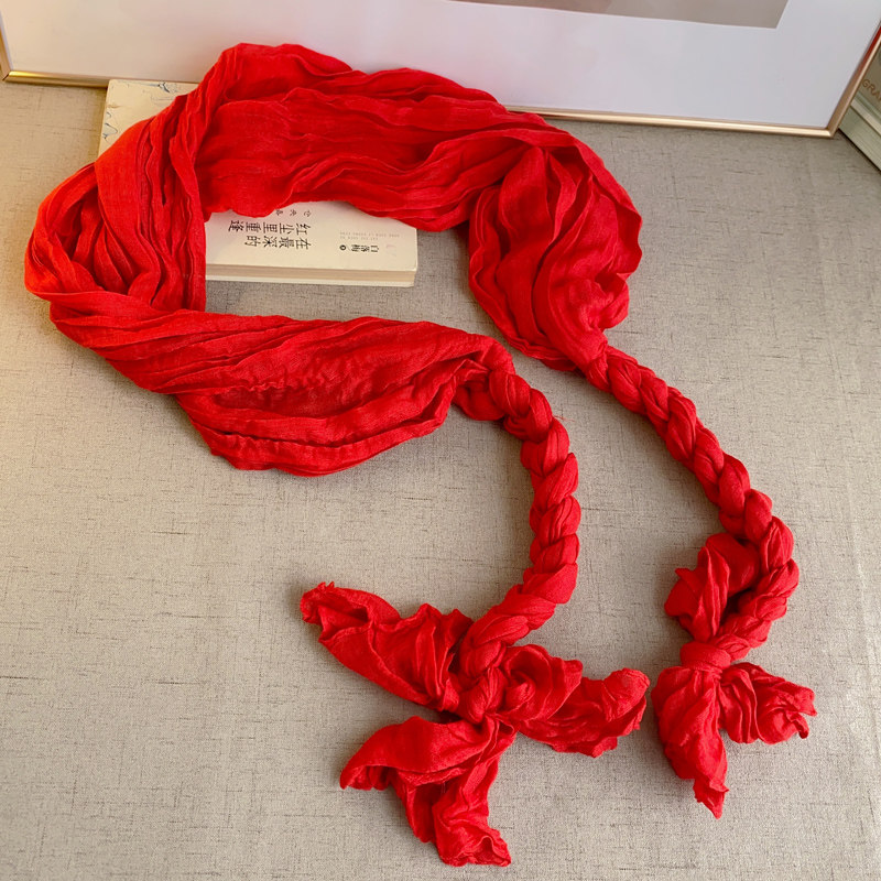 新款春秋纯色复古棉麻围巾女褶皱百搭黑色短款民族风护颈装饰纱巾,淘宝优惠券,粉丝福利购,淘宝优惠卷