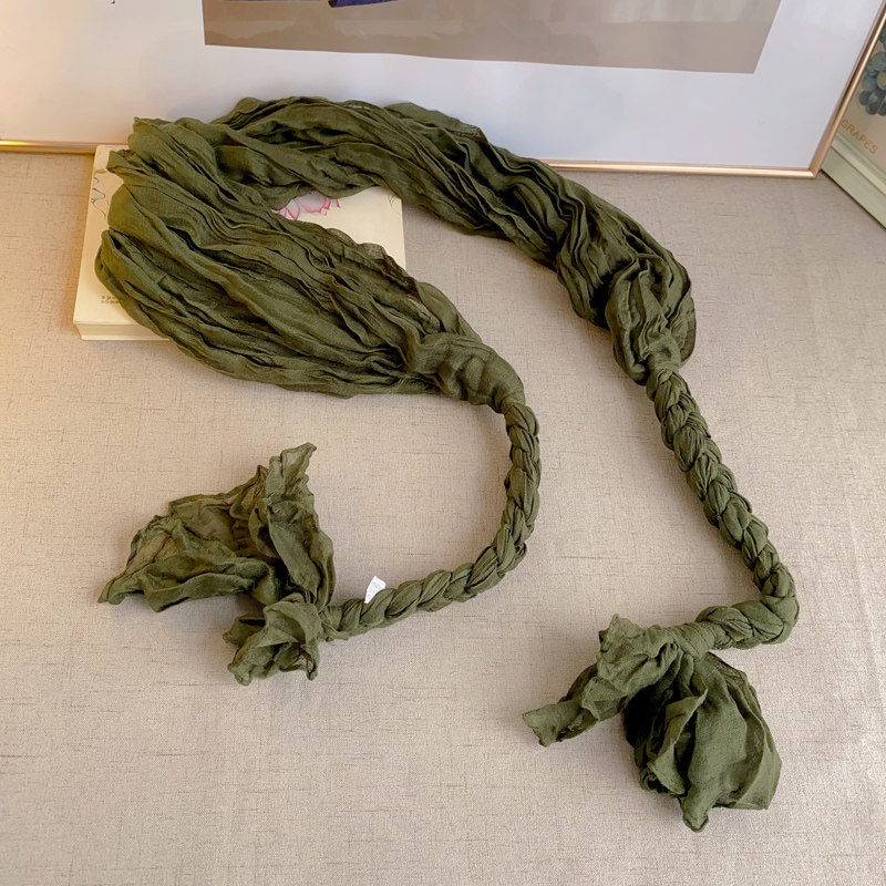 新款春秋纯色复古棉麻围巾女褶皱百搭黑色短款民族风护颈装饰纱巾,淘宝优惠券,粉丝福利购,淘宝优惠卷