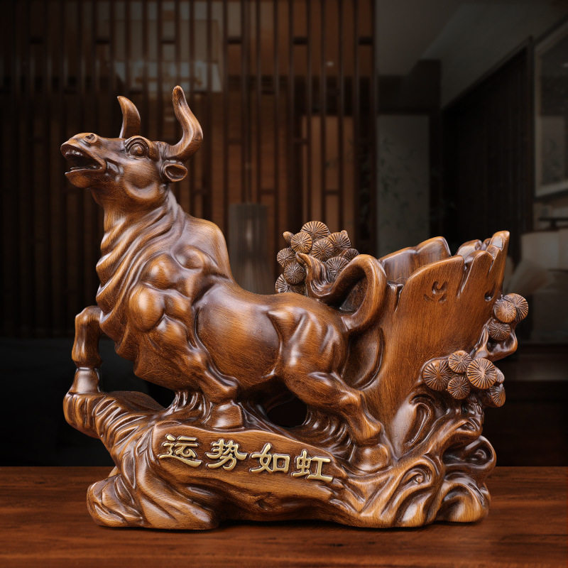 牛笔筒中式摆件家居装饰工艺品老板桌摆设店铺开业送礼教师节礼物,淘宝优惠券,粉丝福利购,淘宝优惠卷
