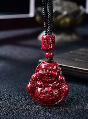 原矿朱砂双面佛吊坠高含量紫金砂弥勒佛笑面佛双面雕刻本命年挂件