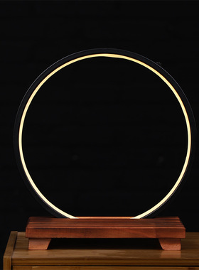 流水圆太华伽罗环形灯圈补光发光底座白酒水佛像手办直播背景摆件