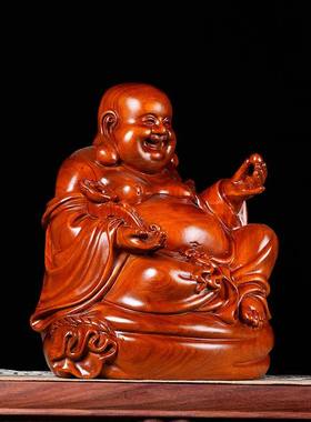 实木雕弥勒佛像摆件如意坐笑佛红木雕刻工艺品店铺招财家居礼品