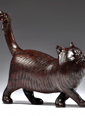 黑檀木雕猫摆件实木动物可爱小猫红木家居客厅装饰工艺品开业送礼