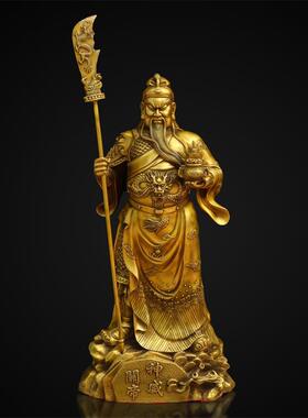 铜关羽关帝神威九龙关公铜像摆件室内客厅桌面供奉神像摆放用品