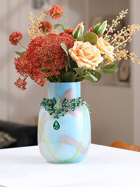轻奢流体彩色水墨大肚玻璃花瓶摆件客厅插花电视柜餐桌家居装饰品