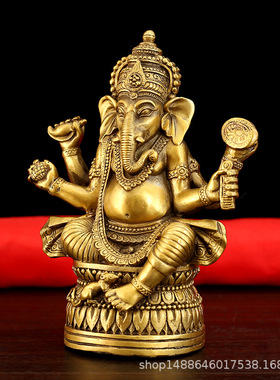 纯铜象鼻财神摆件 大小号泰国天目象护法天神 家居玄关金属工艺品