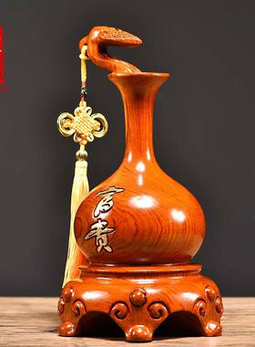 花梨木雕装饰葫芦摆件花瓶实木客厅红木质家居中式雕刻送礼工艺品