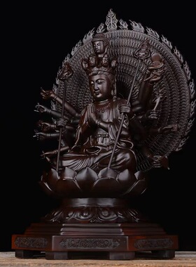 木雕摆件千手观音实木质雕刻家居装饰供奉佛像祠堂办公开业工艺品