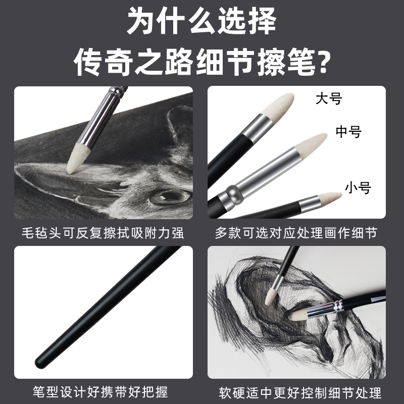 传奇之路素描揉擦笔美术生专用工具套装初学者高光晕染油画棒高光细节阴影揉擦刀纸擦笔揉擦海绵替换头揉擦笔-图0