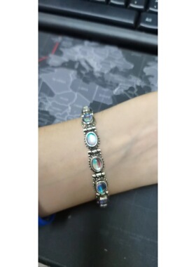 尼泊尔手工饰品欧泊蓝月光石个性时尚民族风镀银女手链民族复古