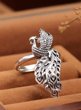 [凤凰]纯银足银戒指指环女开口设计复古民族风银饰夸张古典