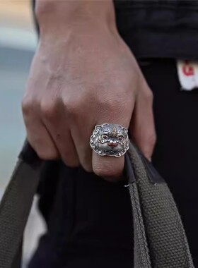 貔貅戒指男潮开口复古纯银男士指环个性饕餮纹单身戒