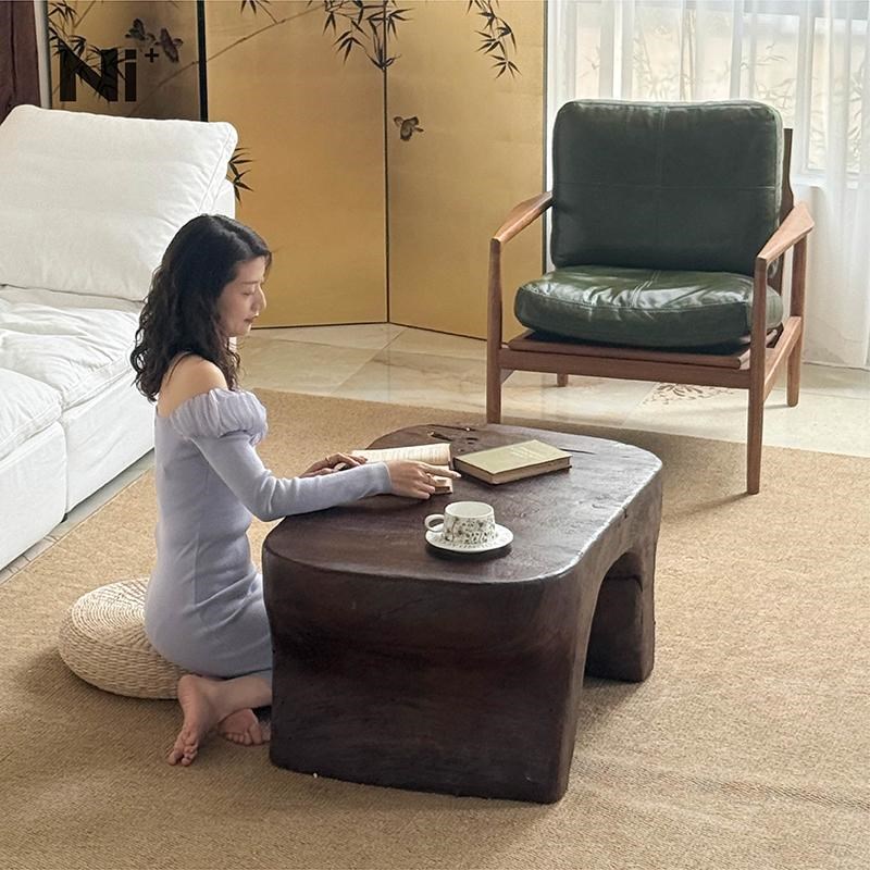 Ni+尼家中古侘寂风实木茶几异型客厅家用茶桌民宿酒店装饰矮茶桌 - 图2