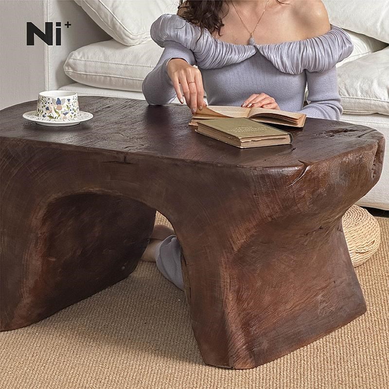 Ni+尼家中古侘寂风实木茶几异型客厅家用茶桌民宿酒店装饰矮茶桌 - 图3