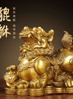明恩纯黄铜貔貅摆件铜貔恘一对皮休全铜貔貅开业送礼店铺客厅办公