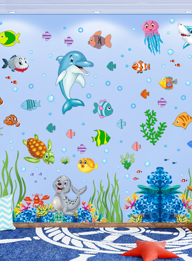 卡通海洋动物儿童房卫生间墙贴