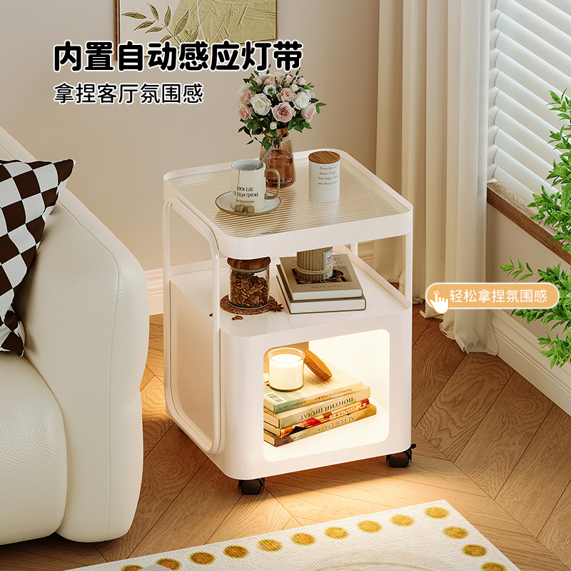沙发边几奶油风可移动茶几客厅家用床头小边几迷你铁艺边柜小推车