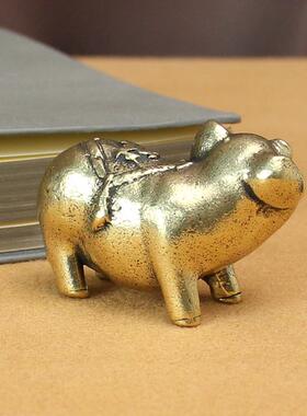 令魁实心古铜黄铜办公桌把玩生肖福猪小摆件纯工艺品茶宠礼品手件