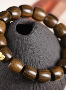 菩萨棋沉香木直切珠手串手链佛珠镶五条悟经文男女款文玩念珠手饰