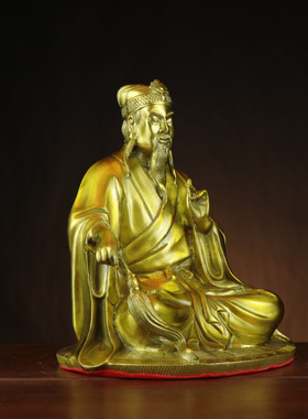 铜黄大仙摆件 赤松仙子摆件 黄初平坐像家居客厅供奉摆件