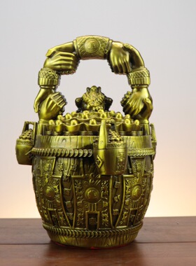 一桶金黄铜摆件桶桶金工艺品存钱罐店铺桌面装饰品家居客厅铜摆饰