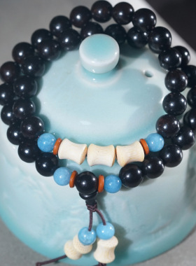 黑檀紫光檀木8mmDIY双圈手链文玩手串佛珠念珠男女款竹节木串