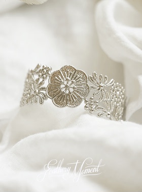 花朵女925银复古手镯古朴