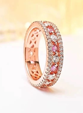 D色莫桑石粉白钻双色排戒