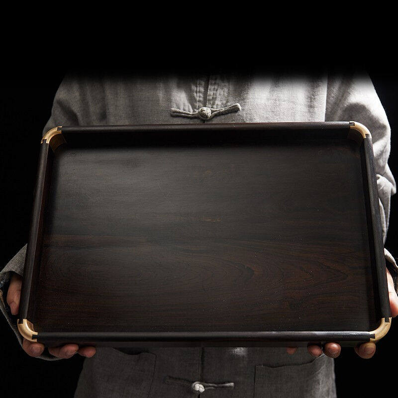 Rongshantang African rosewood inlaid copper corner solid wood rectangular tray size household kung fu tea set tea tray