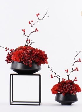 新中式创意客厅提手黑色托盘摆件