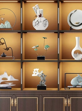 新中式禅意云山石摆件样板房书柜客厅玄关高档假山软装饰品设计师