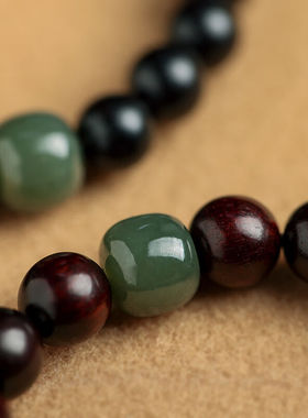 自然小叶紫檀手串情侣款手串女黑檀木檀香木手饰品和田玉顶珠手串