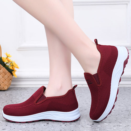 春季防滑软底轻便透气一脚蹬妈妈鞋平底舒适不累脚休闲老北京布鞋 - 图2